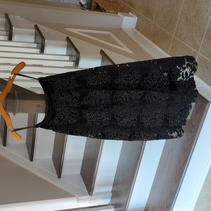 Long black velvet embroidered skirt